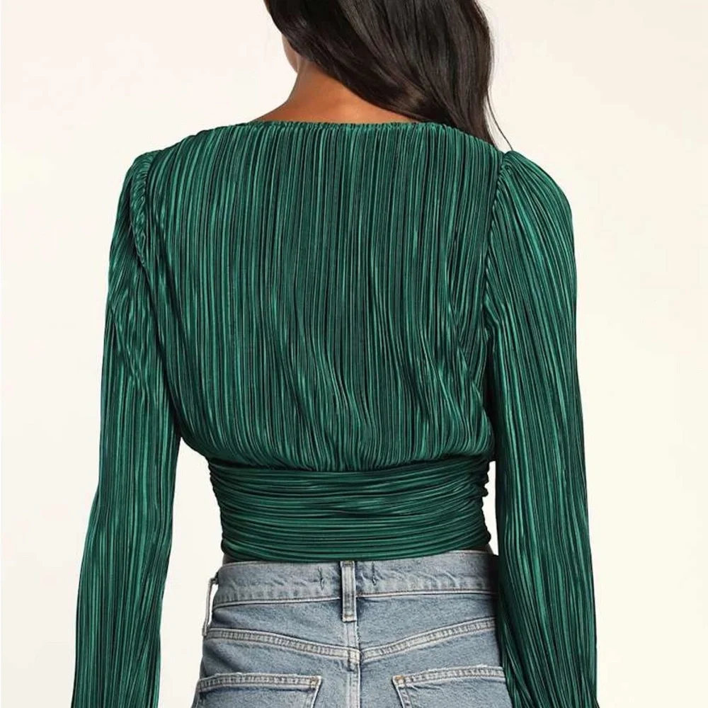 Lulu's Deep Green Ruched Blouse - Picture 2 of 3